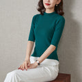 Img 4 - Half-Height Collar Sweater Women Fitting Stretchable Solid Colored Mid-Length Knitted Half Sleeved Undershirt