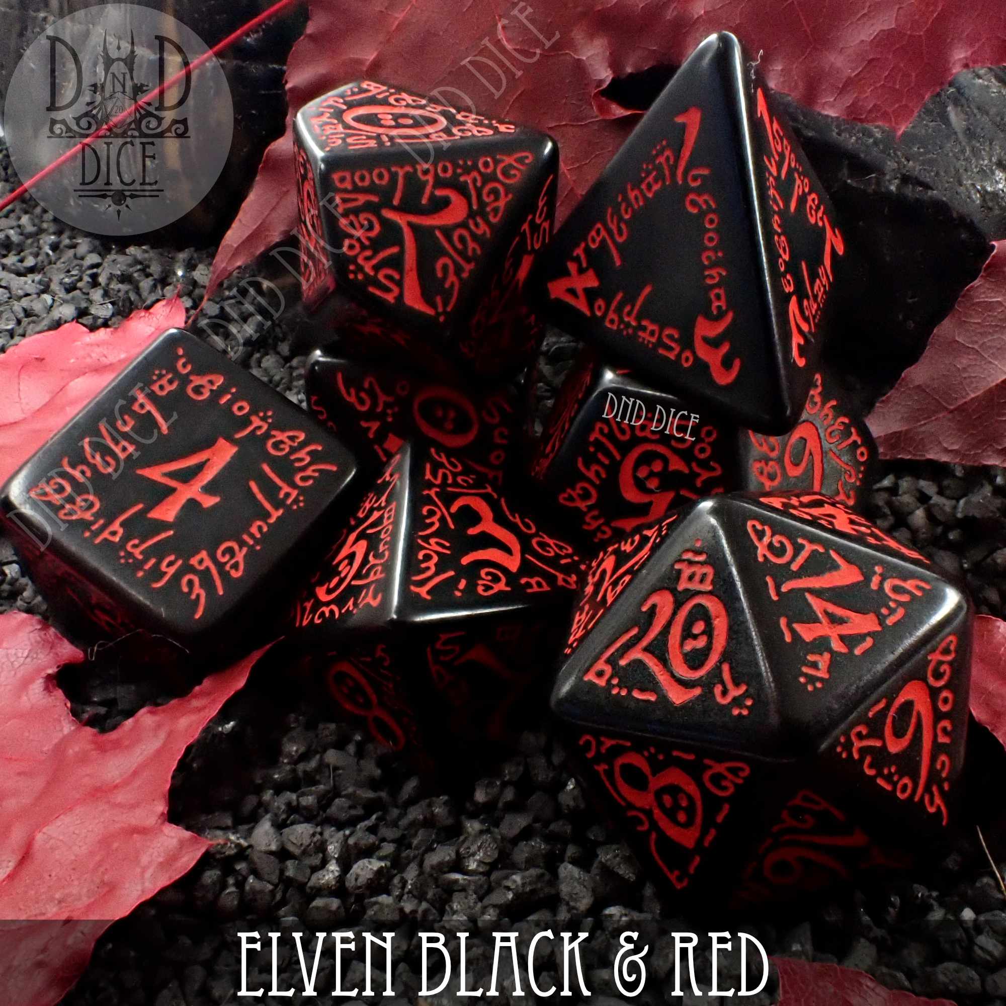 Dice Set Unique Runic (15mm) d2 Black d4 White — Twenty Sided Store