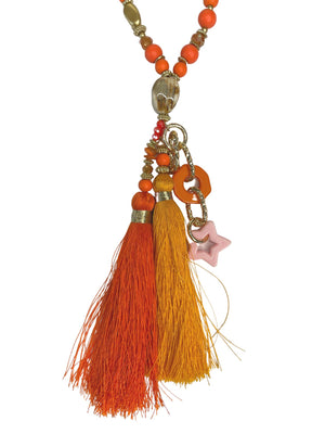 
                  
                    Load image into Gallery viewer, GIANNI HOLLOW STAR MULTI-BEADED TASSEL NECKLACE- ORANGE
                  
                