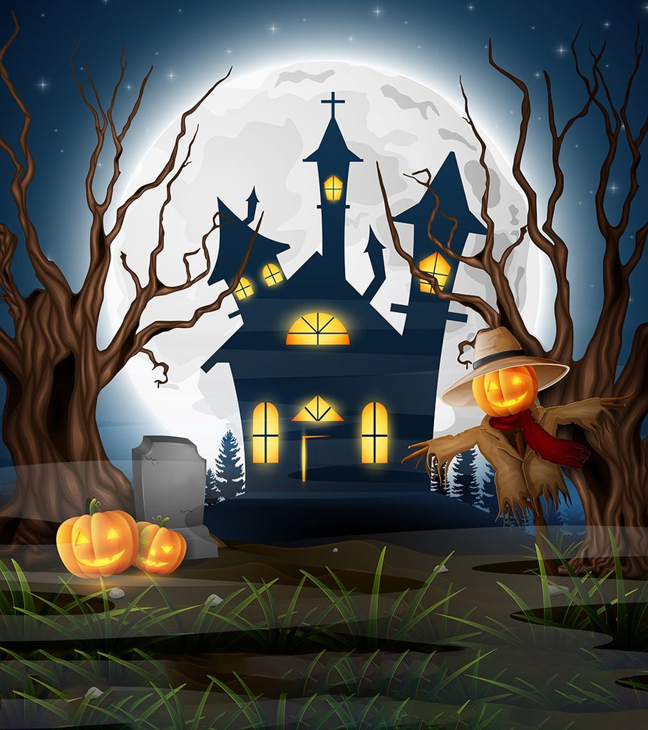 Dark Castle Light Moon Pumpkin Halloween Backdrop UK DBD-P19139 ...