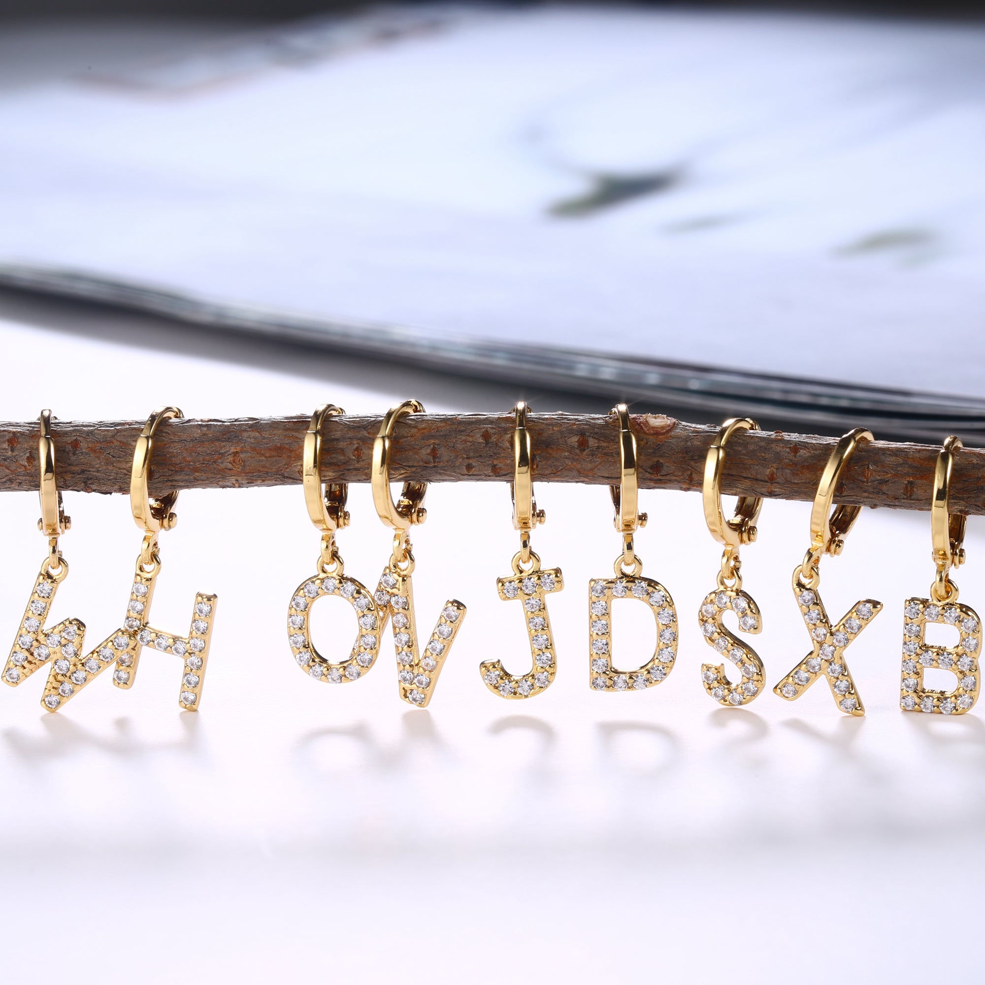 18K Gold Plated Dangling Monogram Earrings - Barzel Jewelry product image