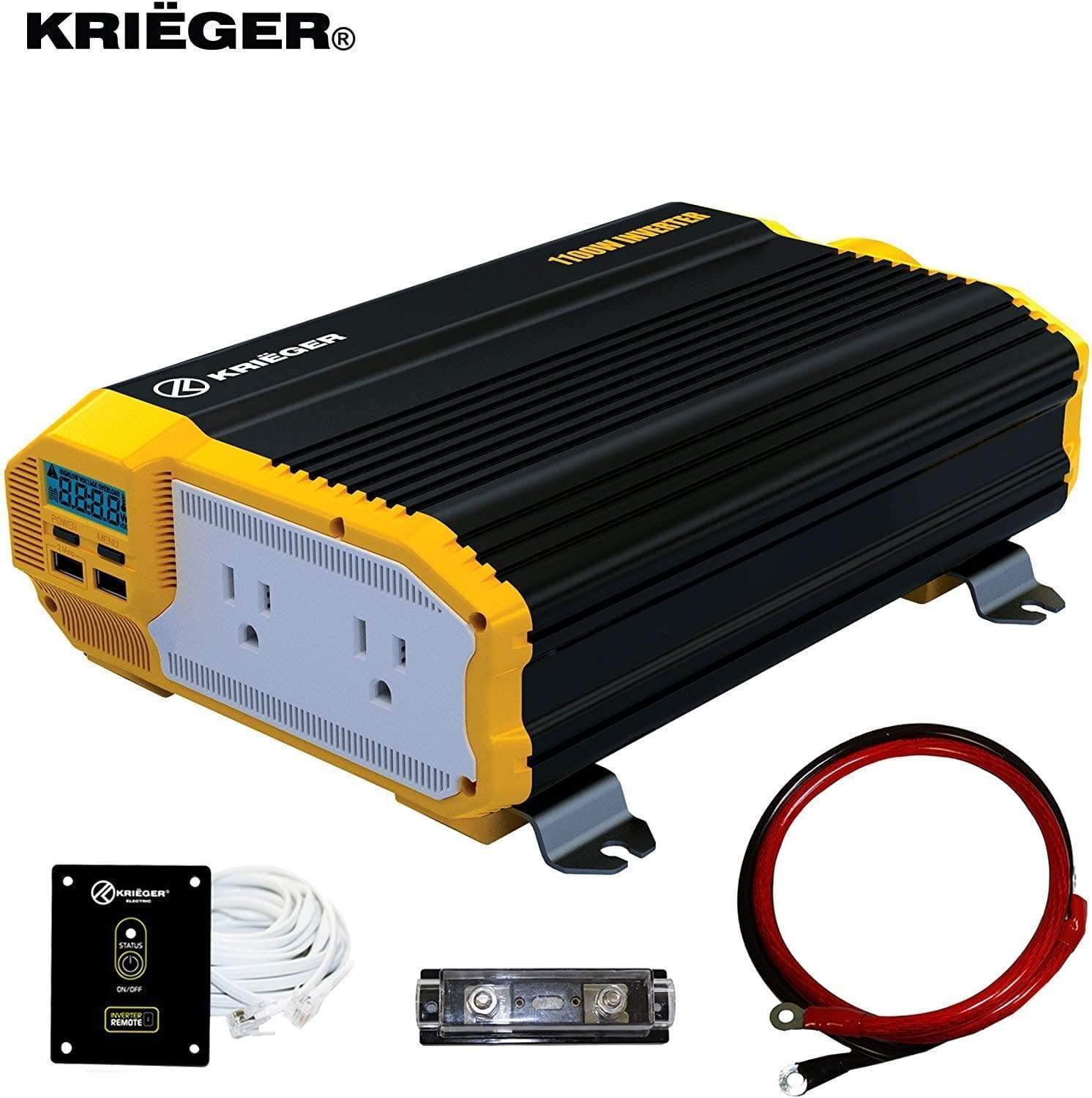 Open Box KR1100 KRIËGER 1100 Watt 12V Power Inverter Dual 110V AC Outlets
