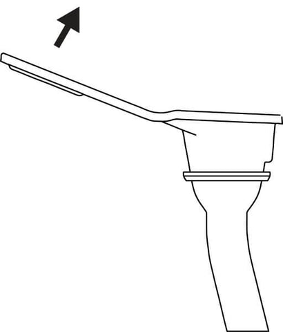 line drawing of the silicone nozzle of the BRU tea machine with an arrow at the silicone tab pointing upwards