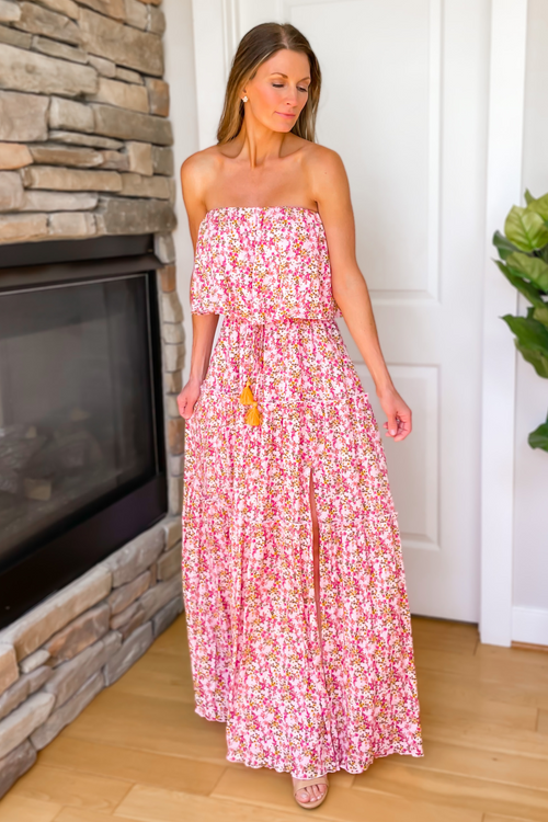 Dress pink floral tiered maxi DI5596FO - Forema Boutique