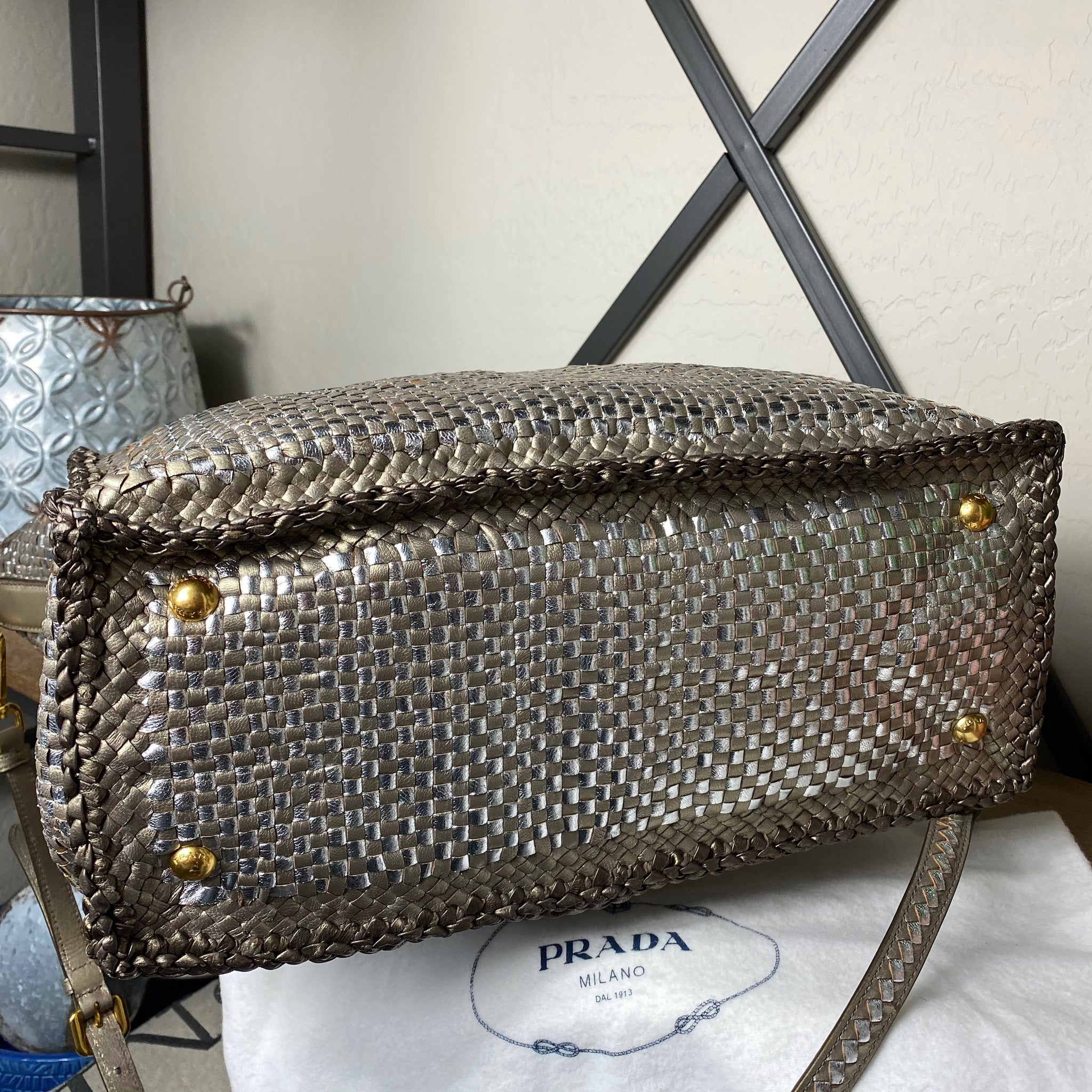 prada woven leather bag