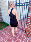 All Black One Shoulder Strapped Cut Out Dress