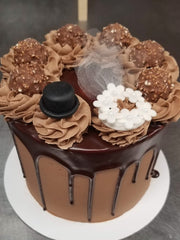 WEDDING CAKE | CUSTOM WEDDING CAKE | NON-TRADITIONAL WEDDING CAKE | BRIDE AND GROOM CAKE TOPPERS | 1-TIER | CHOCOLATE NUTELLA | FERRERO ROCHER | FONDANT | BUTTERCREAM