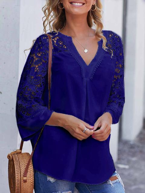 Lace Panel Sleeve V-neck Blouse – nhhzhas