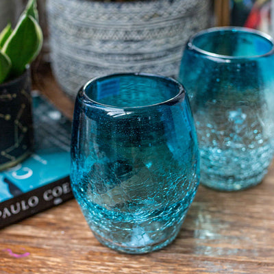 Aqua Blue Stemless Wine Glass