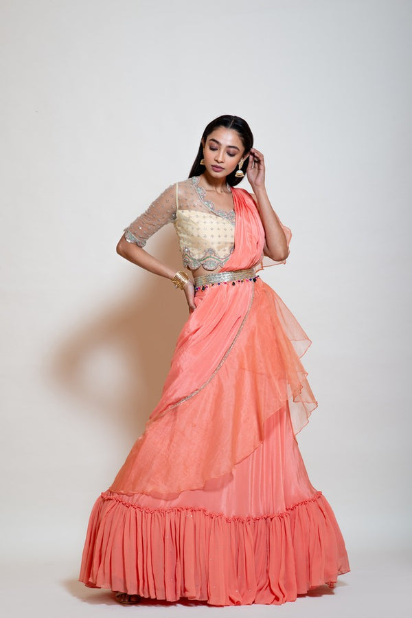 New Cream Lehenga With Ruffle Dupatta at Rs.2500/Piece in hyderabad offer  by Ashwini Reddy