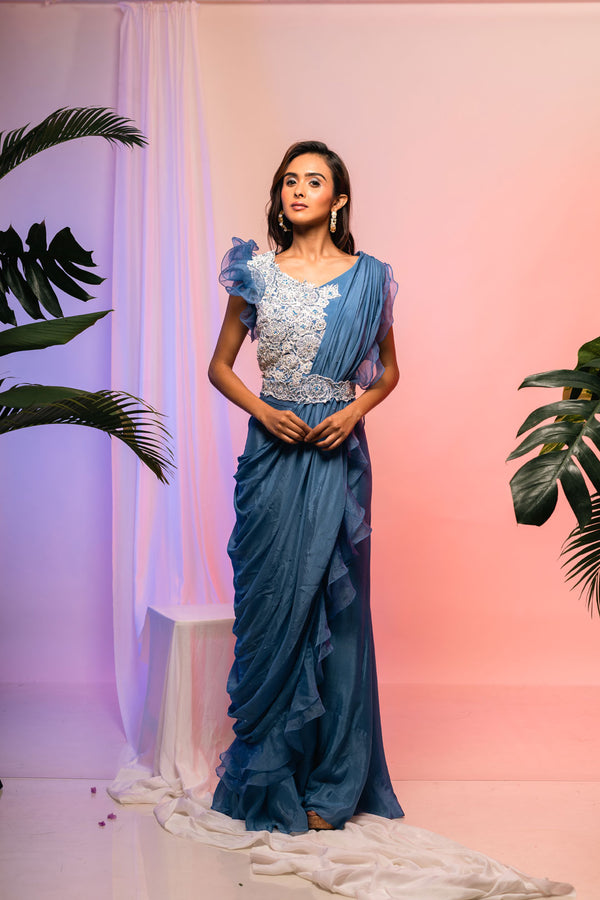 Very Peri Lilac Sequins Pant Saree Set – Pasha India