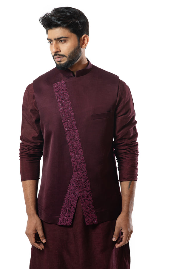 Mirror Embroidered Wine Nehru Jacket Set | Stylish dress book, Nehru jackets,  Nehru jacket for men