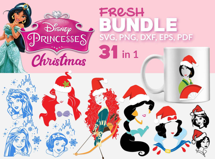 Download Disney Princess Christmas Bundle Svg, Eps, Dxf, Png ...