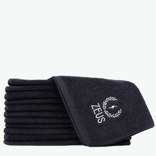 Zeus Cotton Steam Towel, Black, 12 pack