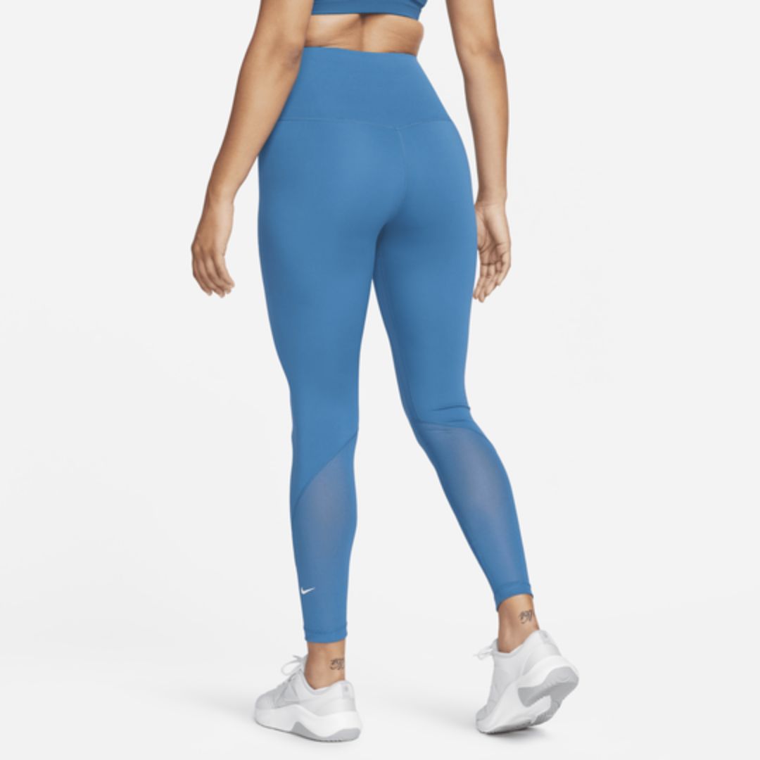 Nike Women's One Mid-Rise 7/8 Color-Block Leggings (Black/Light Photo  Blue/Chile Red, Small)