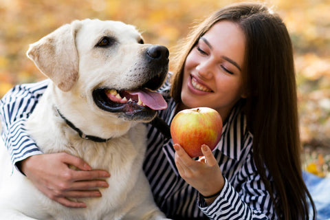Can dogs eat apples - woman and dog
