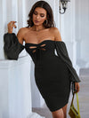 Sexy Hollow Fashion Pleated Slim-fit Off-shoulder Long-sleeved Dress