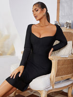 Sexy French Square-neck Bandage Party Bodycon Dress