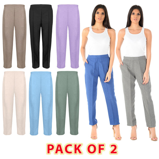 Buy MyShoeStore Ladies Stretch Bootleg Trousers Ribbed Womens