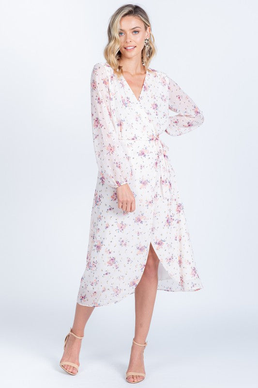 blush floral wrap dress