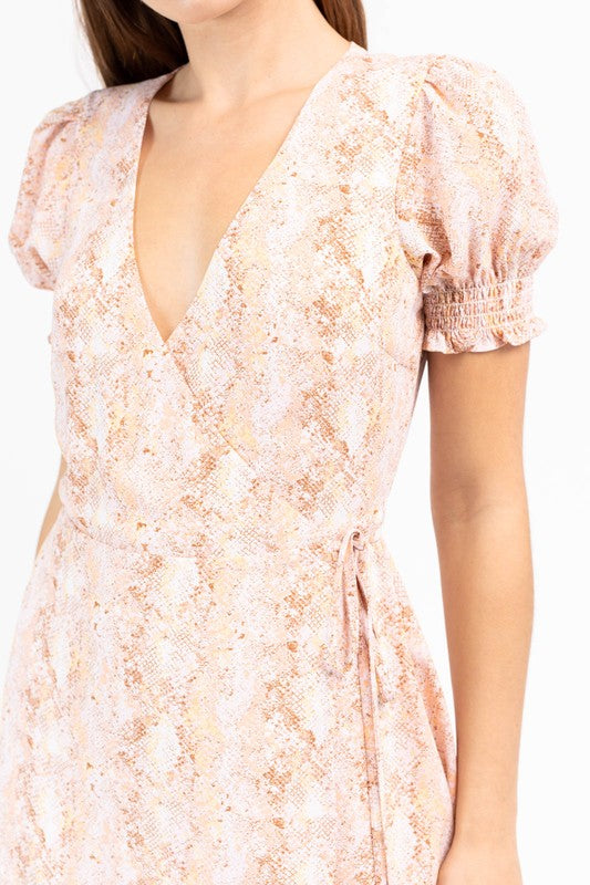 pink snakeskin wrap dress