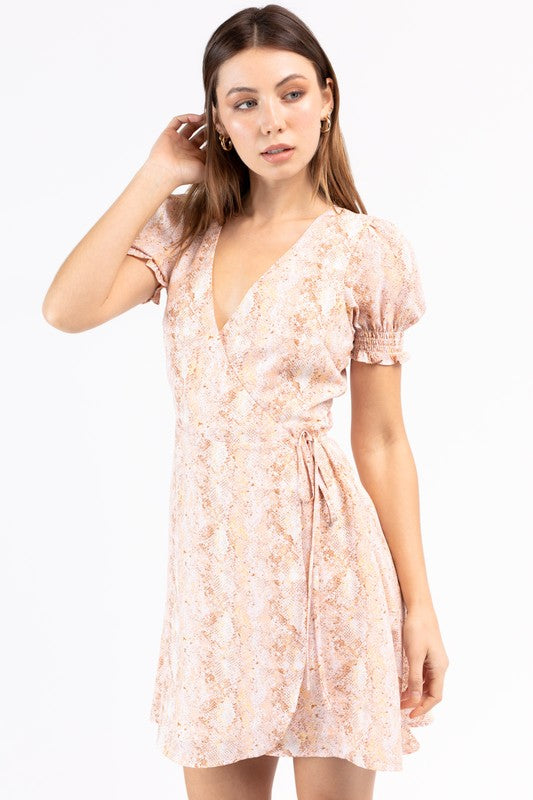 pink snakeskin wrap dress