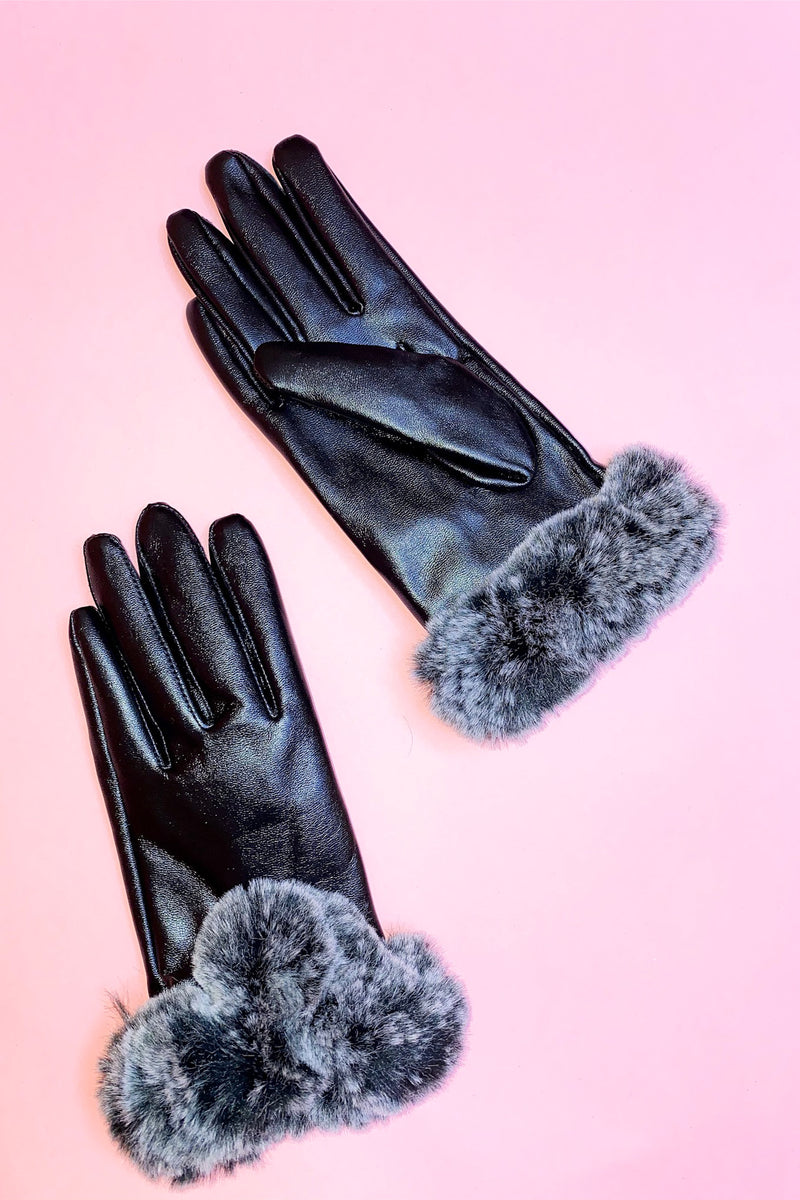 leather fur cuff gloves