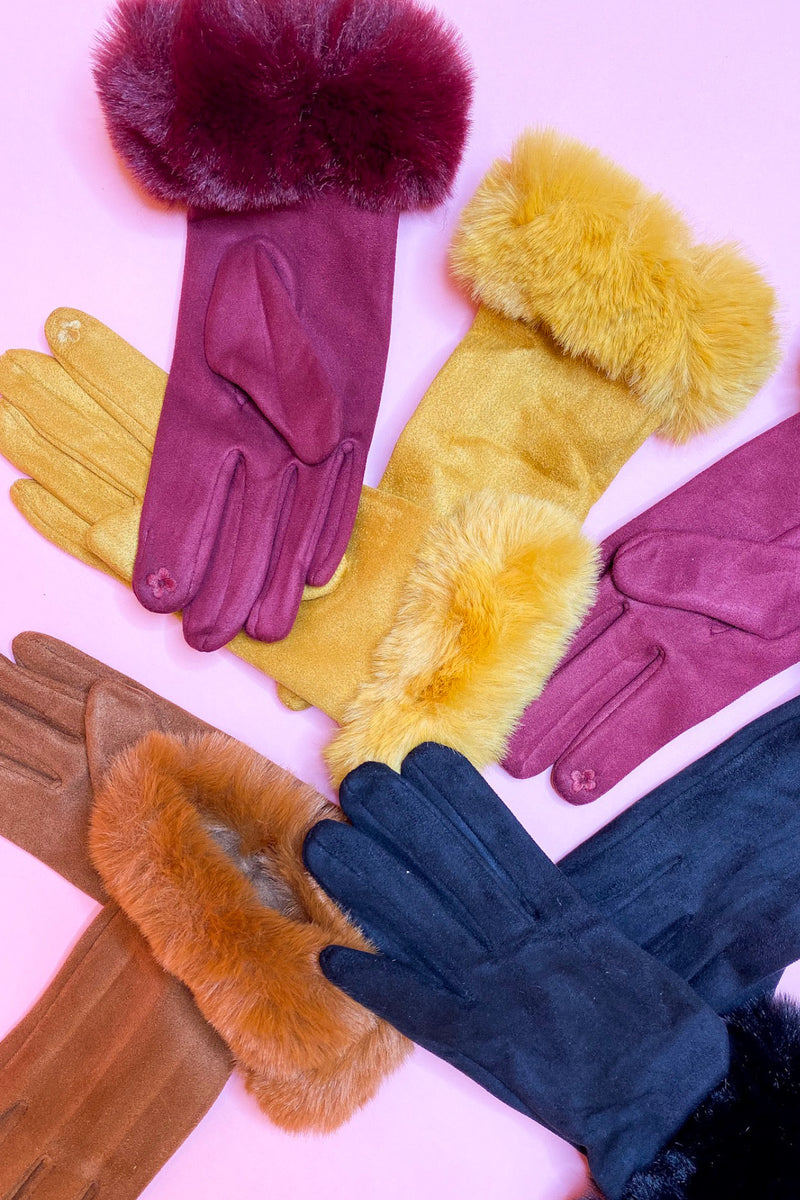 suede fur gloves