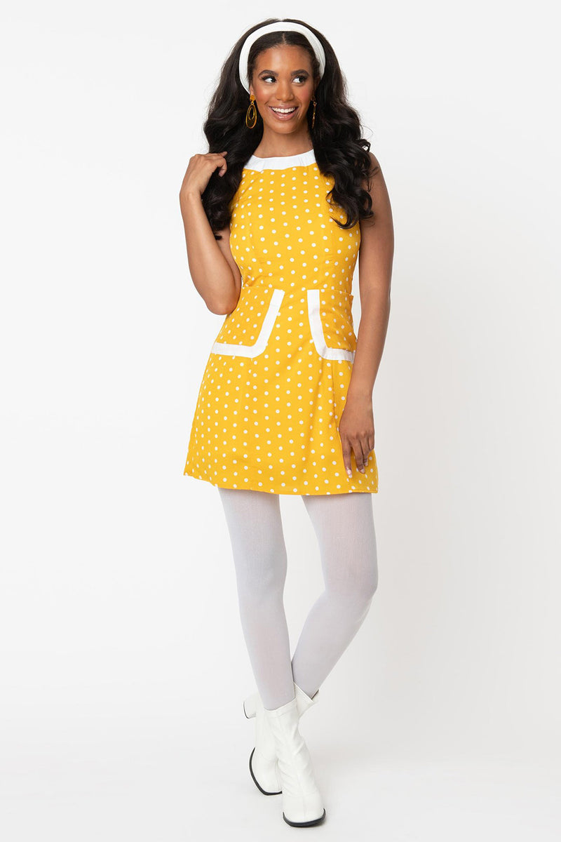 mustard and white polka dot dress