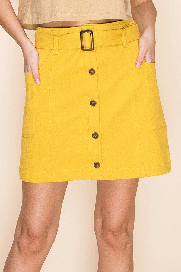 yellow denim mini skirt