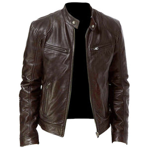 short collar leather jacket