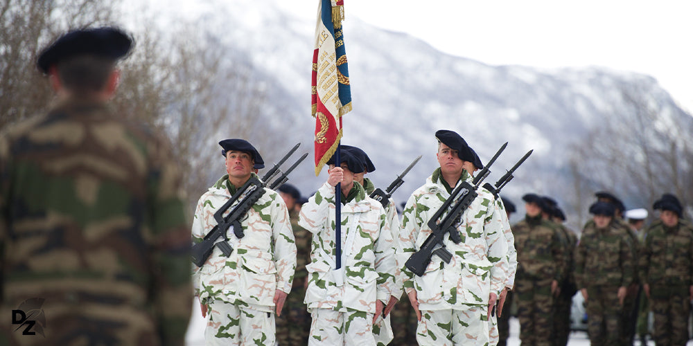 Drapeau, drapeau chasseurs, chasseurs alpins, 27e BIM, 27e brigade d'infanterie de montagne, Norvège, exercice grand froid