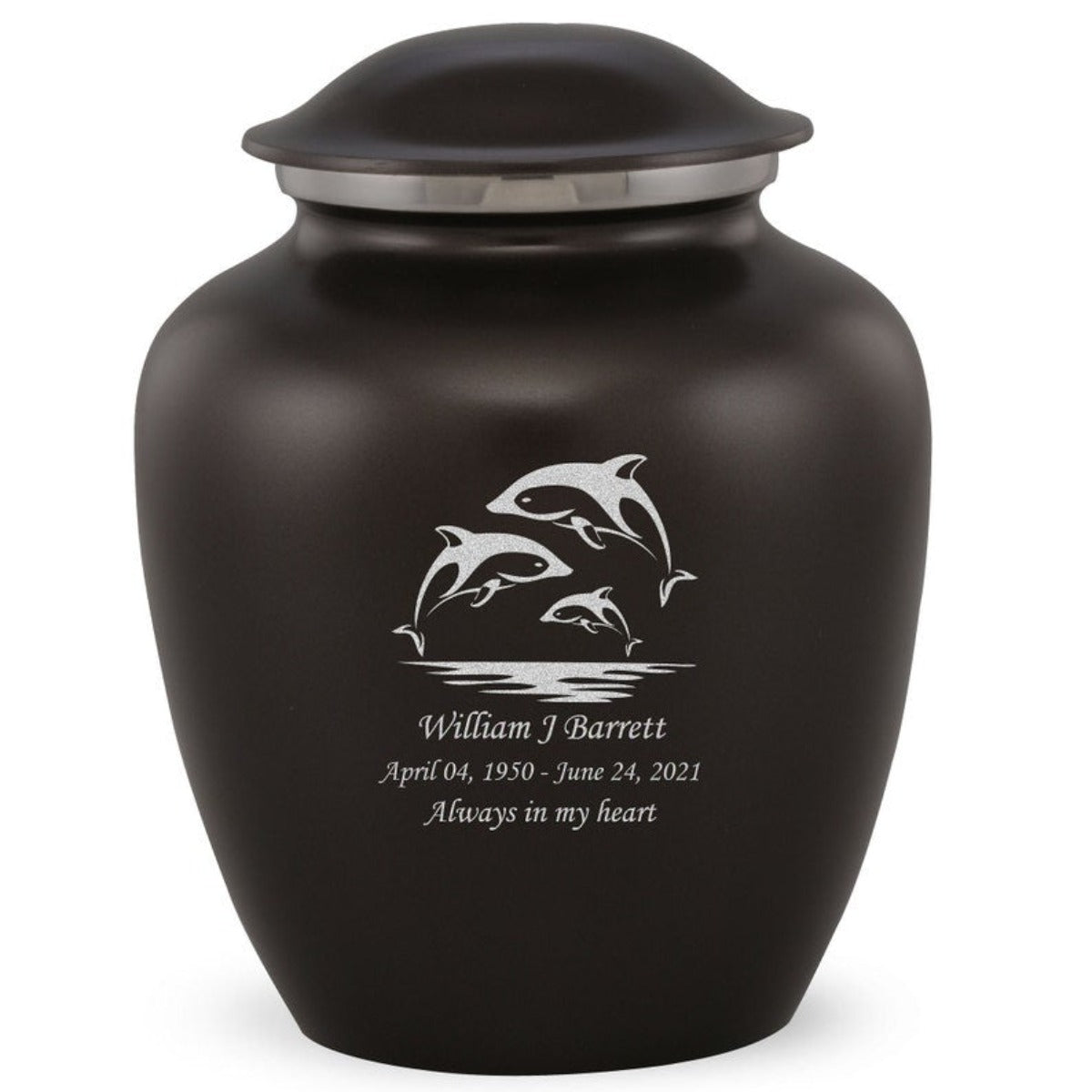 Grace Dolphin Custom Engraved Adult Cremation Urn for Ashes in Black