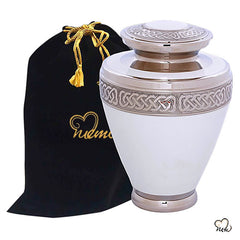 Elegant White & Silver Cremation Urn for Human Ashes