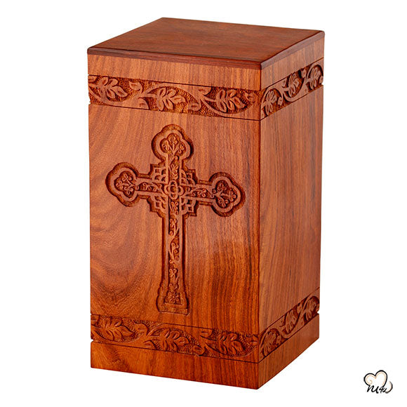  Solid Rosewood Cremation Urn with Engraved Cross