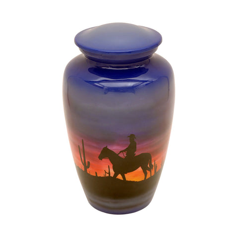 Cowboy Farewell Hand Painted Solid Metal Adult Cremation and Funeral Urn for Human Ashes