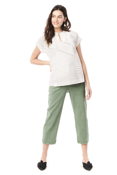 CARRIE - WHITE WITH BLACK LINES NURSING AND MATERNITY BLOUSE