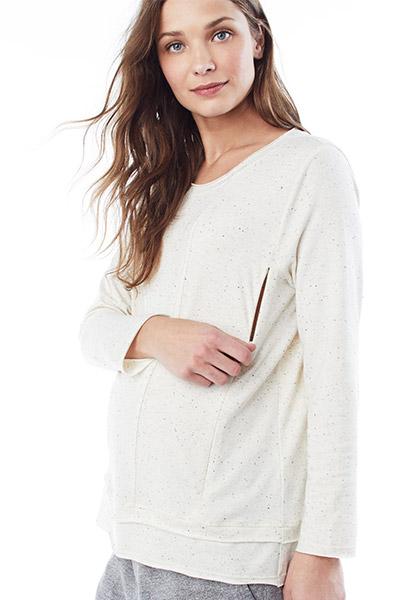 CHRISTY IN CREAM SPECKLE - NURSING AND MATERNITY LONG SLEEVE TOP