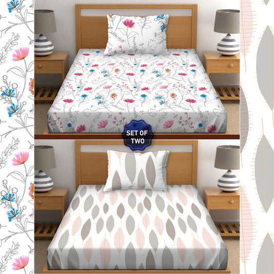 BELLA CASA FASHION BEDSHEET ORRA Single Bedsheet Set 100% Premium Cotton Multi Colour [Pack of 2 Bedsheet Set]