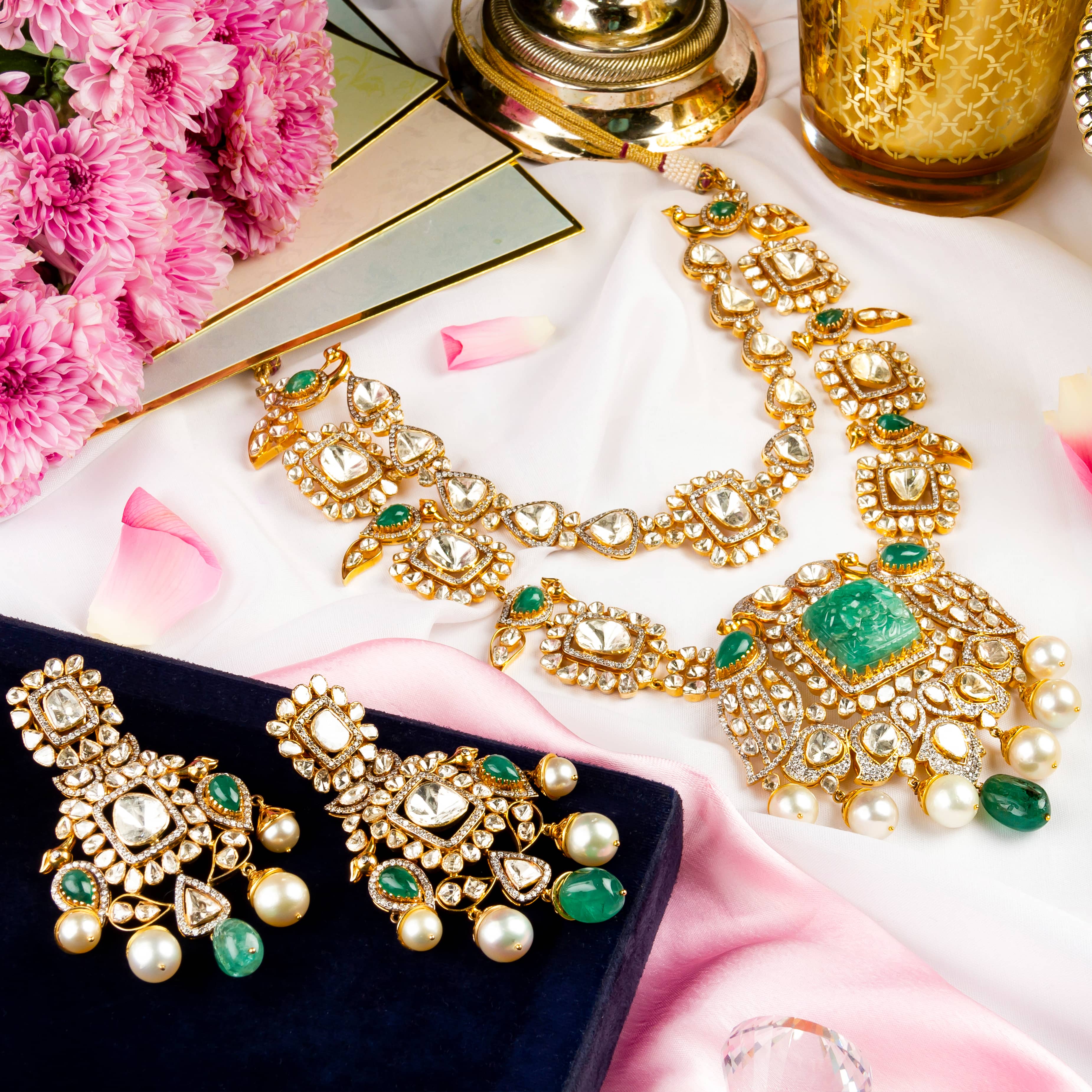 Buy Zaveri Pearls Green Long Necklace Earring & Ring Set-ZPFK12206 Online  At Best Price @ Tata CLiQ
