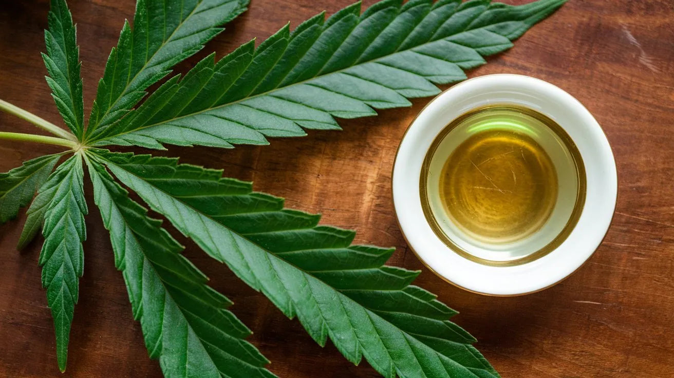 cbd-oel-und-serotonin Hanfblatt und CBD Öl