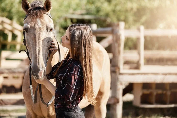 Mädchen redet mit Pferd