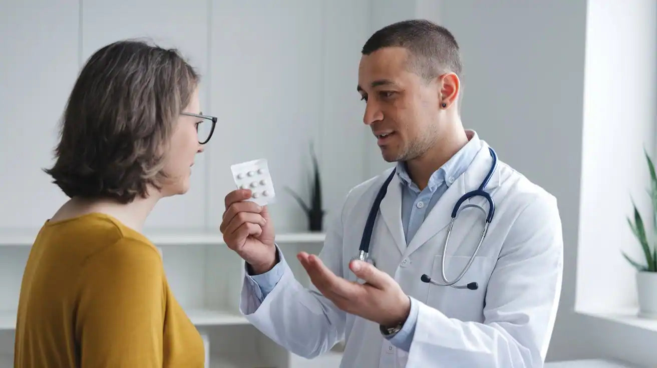 Arzt stellt Patienten Cortion Alternative bei Entzündungen vor