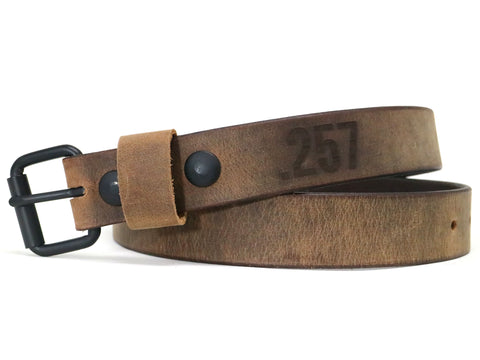 Finished Brown Crazy Horse Leather Belt with Black Buckle