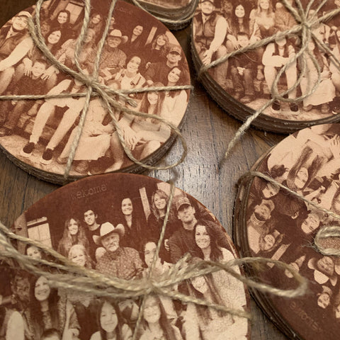 Laser Engraved Family Photos on our Leather Coaster Sets