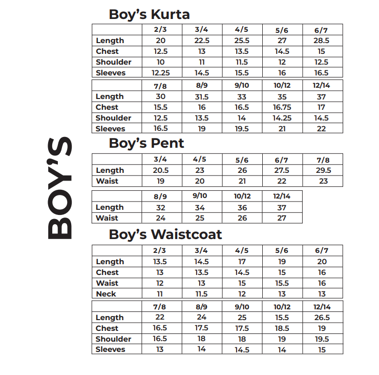 SIZE CHARTS – GAS WARDROBE