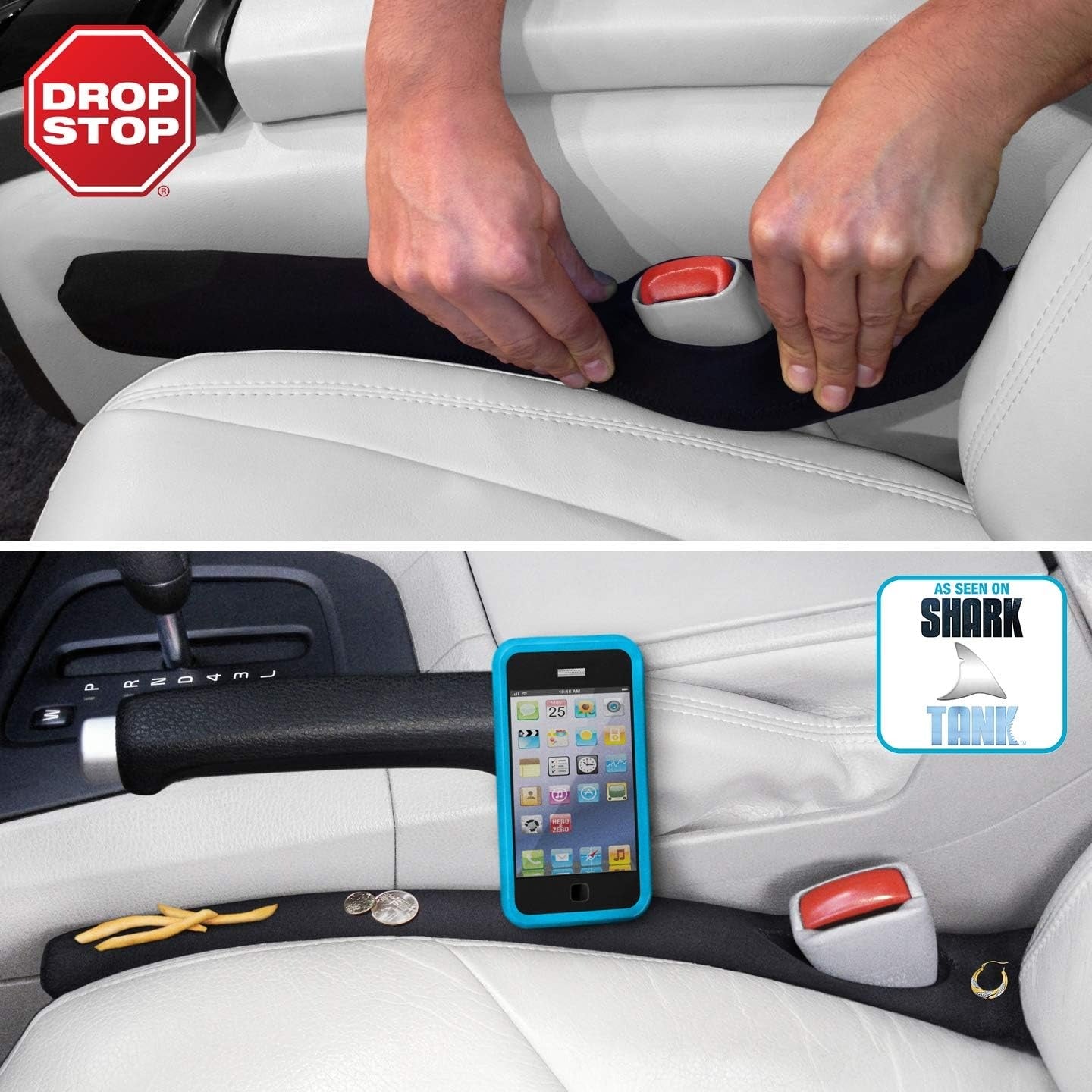 Car Drop Stop - The Original Patented Car Seat Gap Filler - Set of 2 and Slide Free Pad and Light 【17.95 x 5.04 x 2.6 inches】