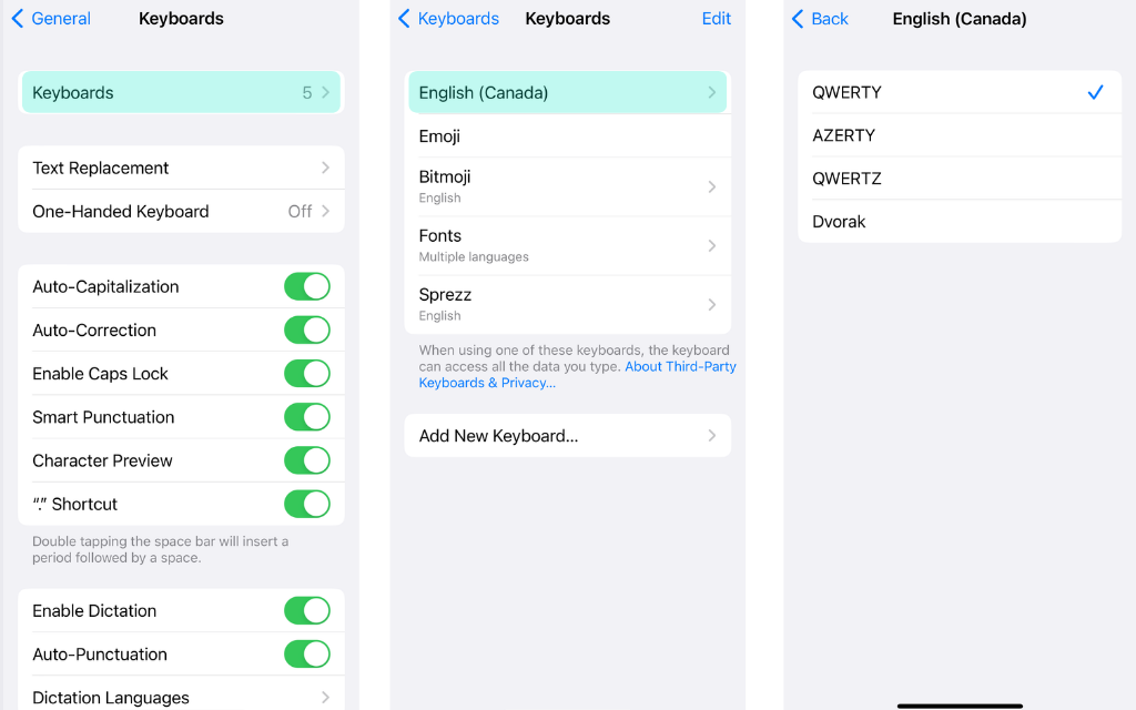 Screenshots of how to access your keyboard settings on your iPhone