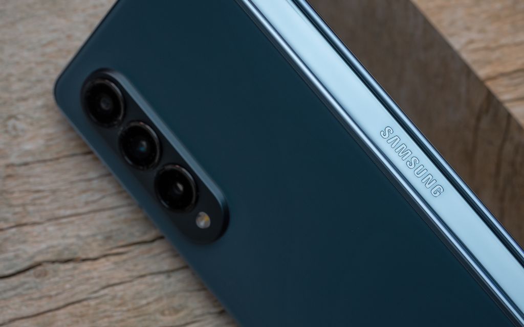 Close up of a blue Samsung Z Fold Smartphone