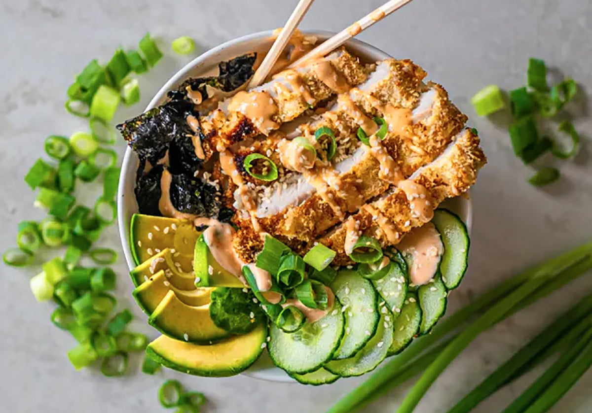 Katshu Chicken Sushi Bowl with Cucumber Balsamic and Spicy Mayo – Seven ...